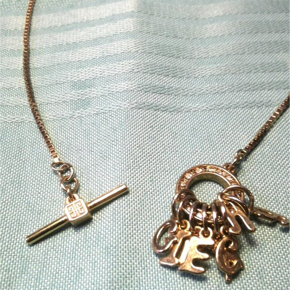 GIVENCHY Pave Crystal Toggle Choker Necklace | Gold Tone Letter Charms Vintage - Picture 4 of 7